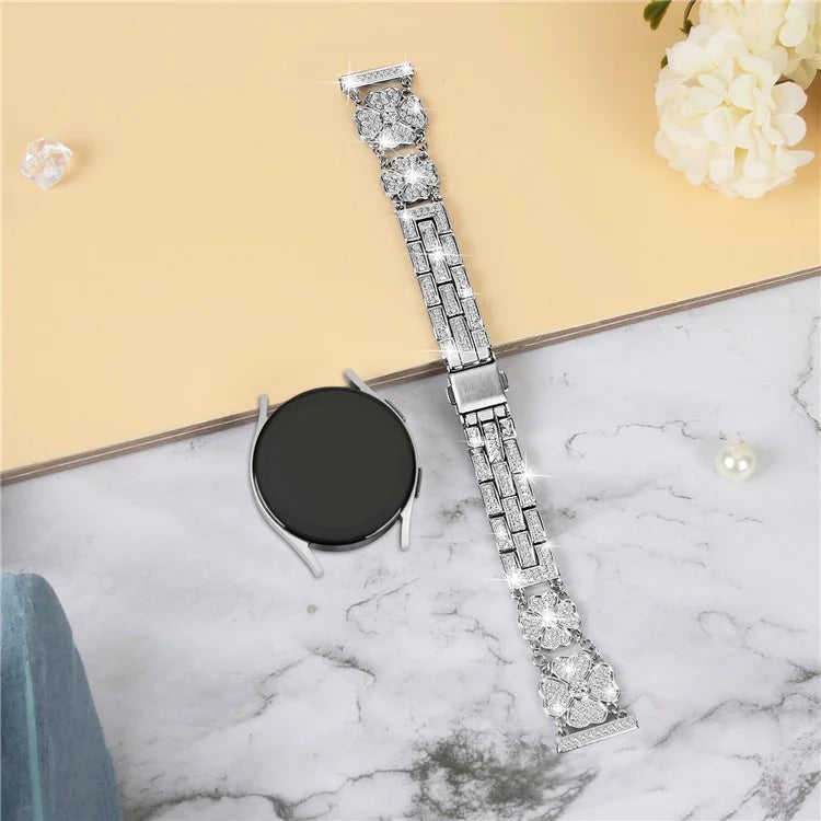 For Samsung Galaxy Watch FE 40mm Jewelry Strap Shiny Four-Leaf Clover Metal Watch Band
