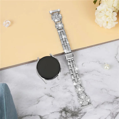 For Samsung Galaxy Watch FE 40mm Jewelry Strap Shiny Four-Leaf Clover Metal Watch Band