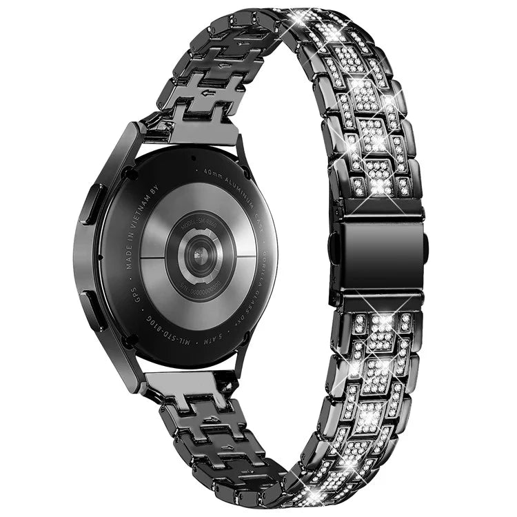 For Samsung Galaxy Watch FE 40mm 5-Bead Strap Sparking Rhinestones Metal Watch Band