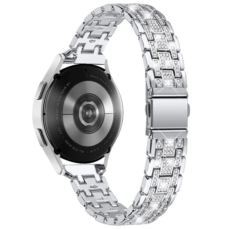 For Samsung Galaxy Watch FE 40mm 5-Bead Strap Sparking Rhinestones Metal Watch Band
