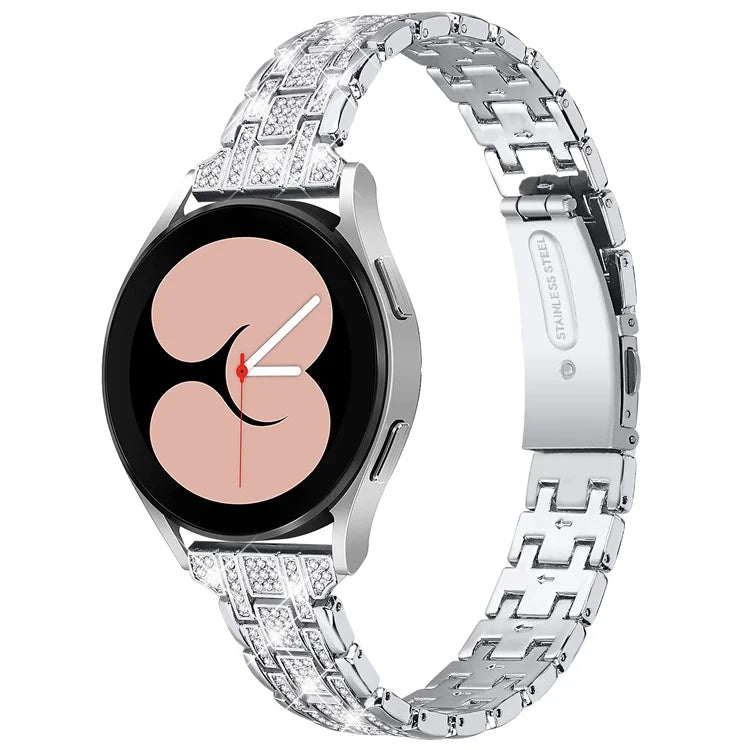 For Samsung Galaxy Watch FE 40mm 5-Bead Strap Sparking Rhinestones Metal Watch Band