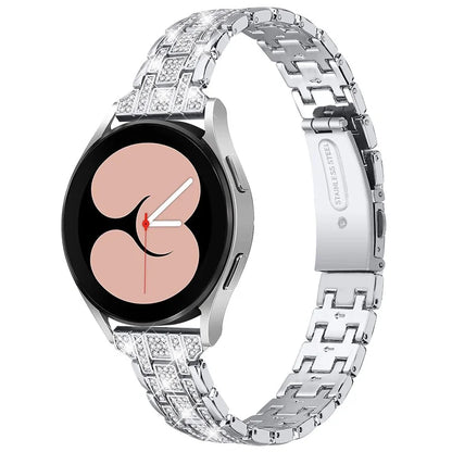 For Samsung Galaxy Watch FE 40mm 5-Bead Strap Sparking Rhinestones Metal Watch Band