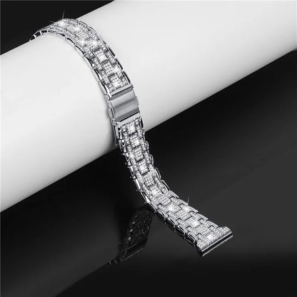For Samsung Galaxy Watch FE 40mm 5-Bead Strap Sparking Rhinestones Metal Watch Band
