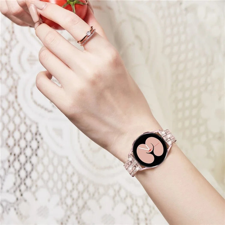 For Samsung Galaxy Watch FE 40mm Rhinestone Decor Watch Band Metal Wrist Strap Bracelet
