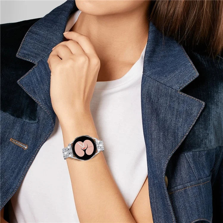 For Samsung Galaxy Watch FE 40mm Rhinestone Decor Watch Band Metal Wrist Strap Bracelet
