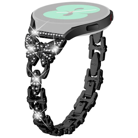 For Samsung Galaxy Watch FE 40mm Butterfly Bling Rhinestone Decor Watch Band Metal Bracelet