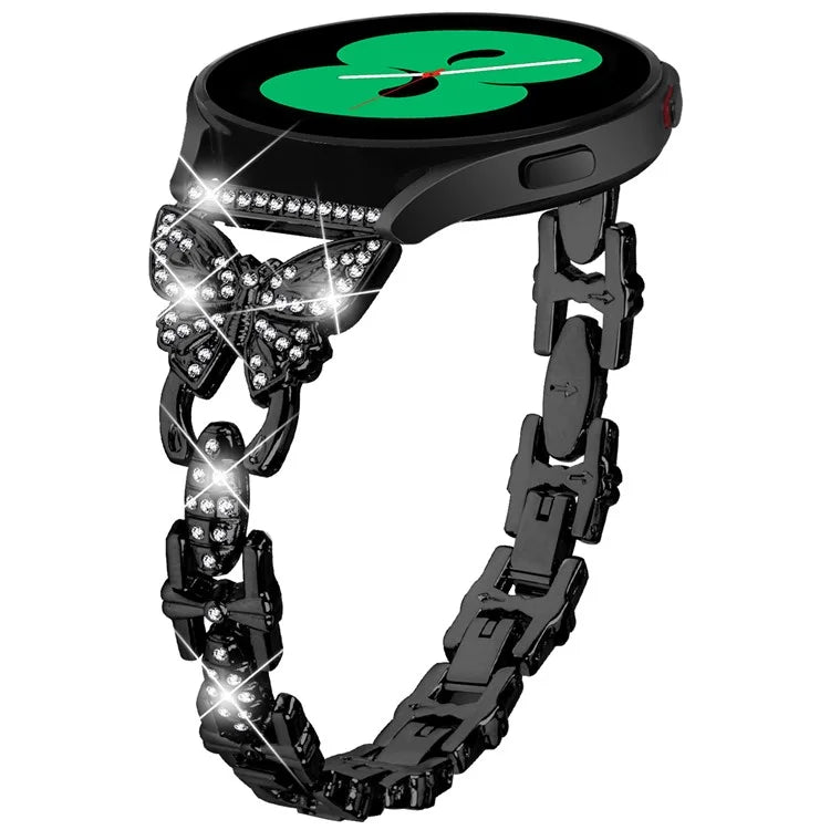 For Samsung Galaxy Watch FE 40mm Butterfly Bling Rhinestone Decor Watch Band Metal Bracelet