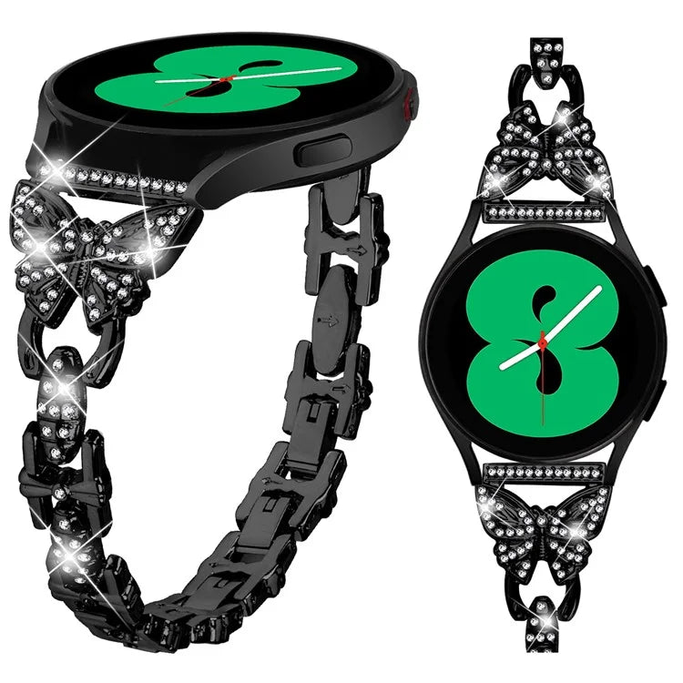 For Samsung Galaxy Watch FE 40mm Butterfly Bling Rhinestone Decor Watch Band Metal Bracelet