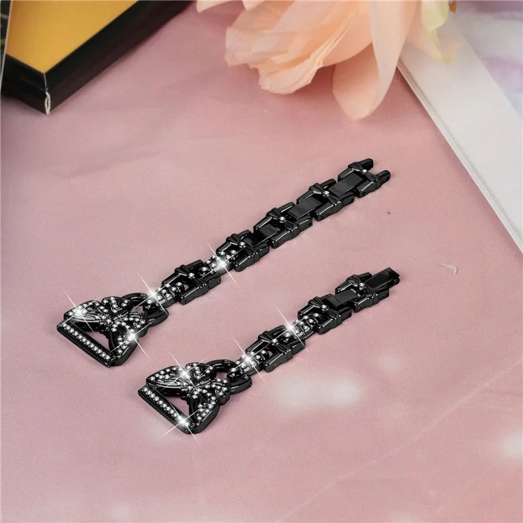 For Samsung Galaxy Watch FE 40mm Butterfly Bling Rhinestone Decor Watch Band Metal Bracelet