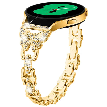 For Samsung Galaxy Watch FE 40mm Butterfly Bling Rhinestone Decor Watch Band Metal Bracelet
