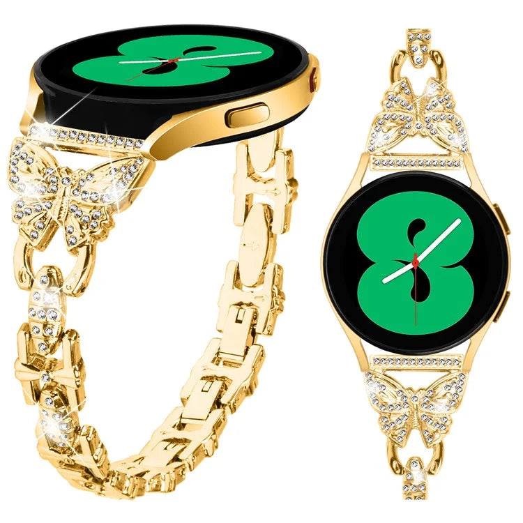 For Samsung Galaxy Watch FE 40mm Butterfly Bling Rhinestone Decor Watch Band Metal Bracelet