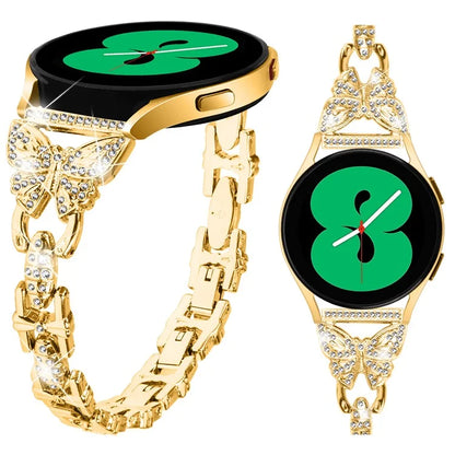 For Samsung Galaxy Watch FE 40mm Butterfly Bling Rhinestone Decor Watch Band Metal Bracelet