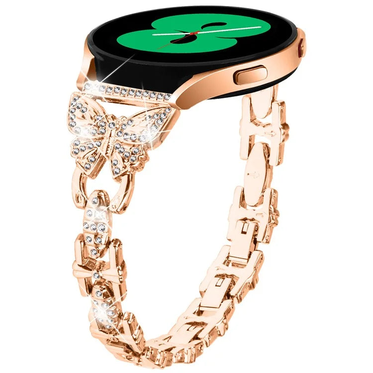 For Samsung Galaxy Watch FE 40mm Butterfly Bling Rhinestone Decor Watch Band Metal Bracelet