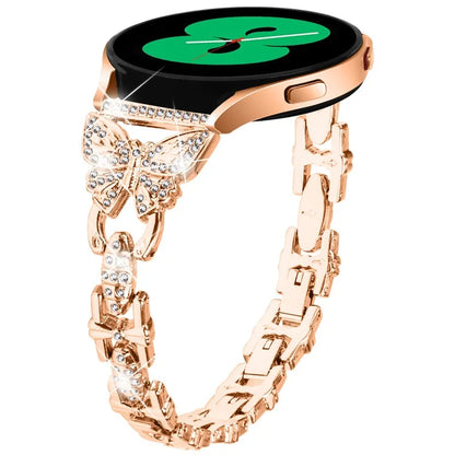 For Samsung Galaxy Watch FE 40mm Butterfly Bling Rhinestone Decor Watch Band Metal Bracelet