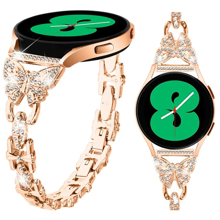 For Samsung Galaxy Watch FE 40mm Butterfly Bling Rhinestone Decor Watch Band Metal Bracelet