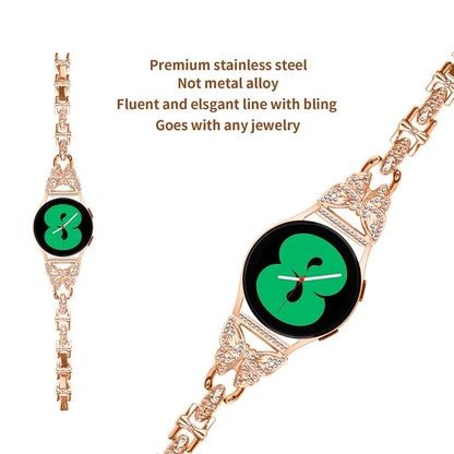 For Samsung Galaxy Watch FE 40mm Butterfly Bling Rhinestone Decor Watch Band Metal Bracelet