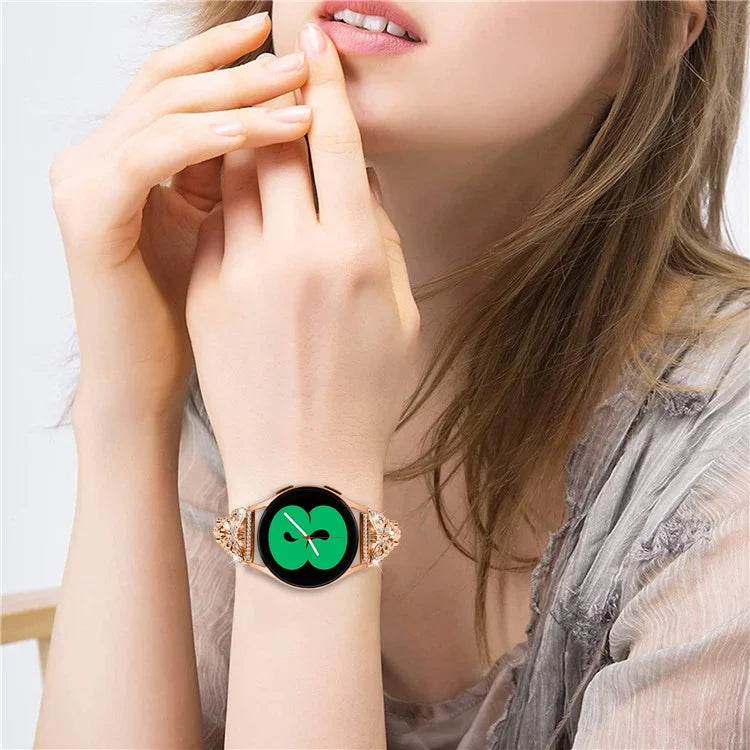 For Samsung Galaxy Watch FE 40mm Butterfly Bling Rhinestone Decor Watch Band Metal Bracelet