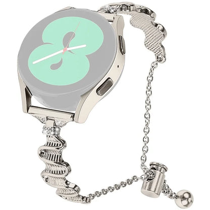 For Samsung Galaxy Watch FE 40mm Wavy Texture Band Alloy Metal Watch Strap Bling Bracelet