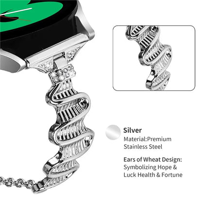 For Samsung Galaxy Watch FE 40mm Wavy Texture Band Alloy Metal Watch Strap Bling Bracelet
