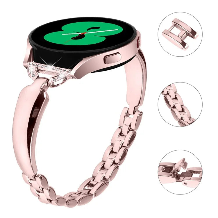 Watch Band for Samsung Galaxy Watch FE 40mm D-Shape Bling Rhinestone Decor Alloy Bracelet