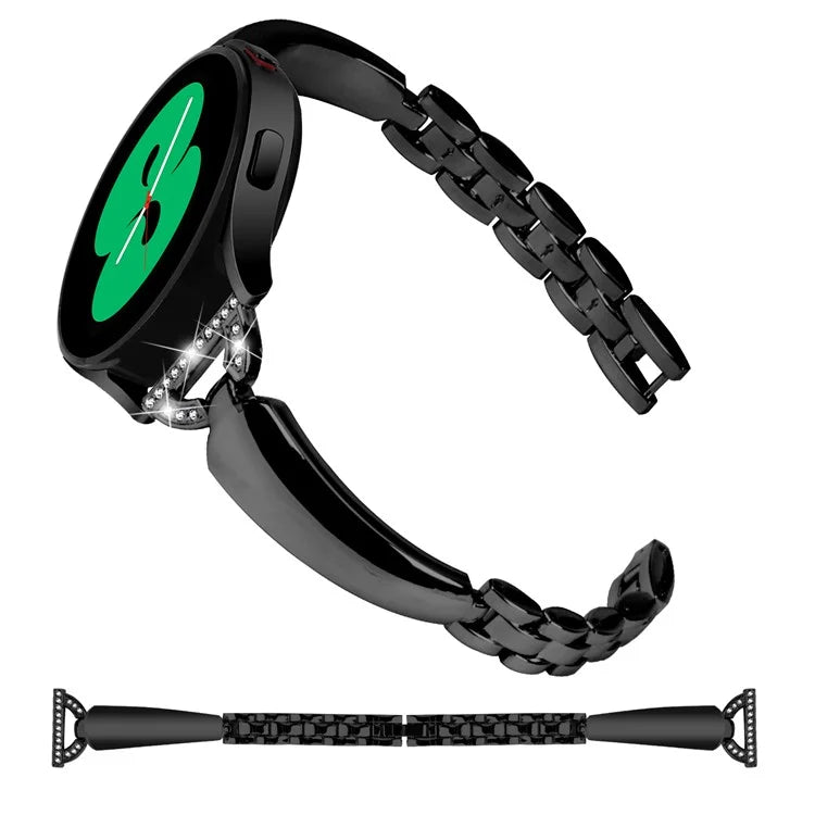Watch Band for Samsung Galaxy Watch FE 40mm D-Shape Bling Rhinestone Decor Alloy Bracelet