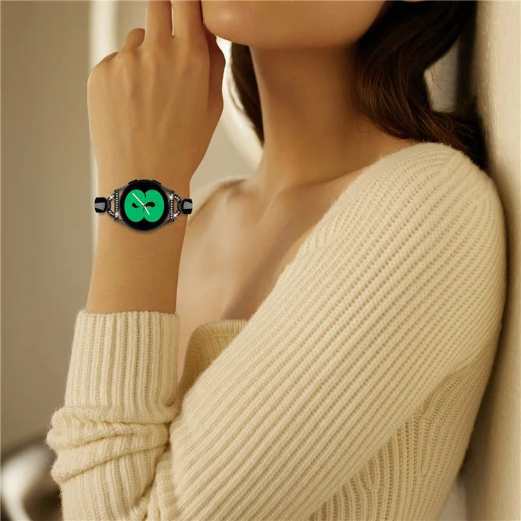 Watch Band for Samsung Galaxy Watch FE 40mm D-Shape Bling Rhinestone Decor Alloy Bracelet