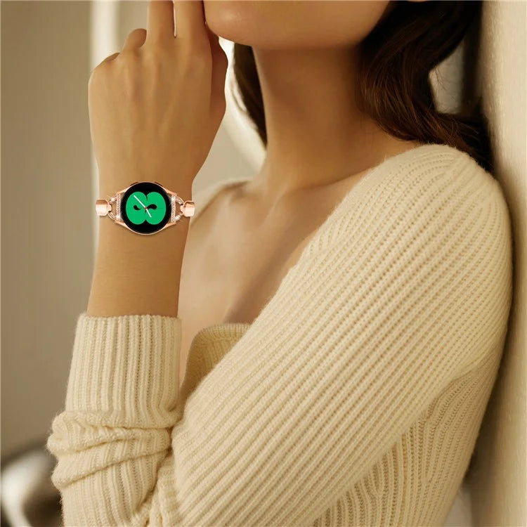 Watch Band for Samsung Galaxy Watch FE 40mm D-Shape Bling Rhinestone Decor Alloy Bracelet