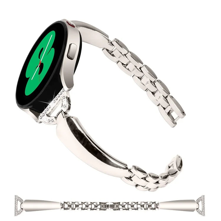 Watch Band for Samsung Galaxy Watch FE 40mm D-Shape Bling Rhinestone Decor Alloy Bracelet