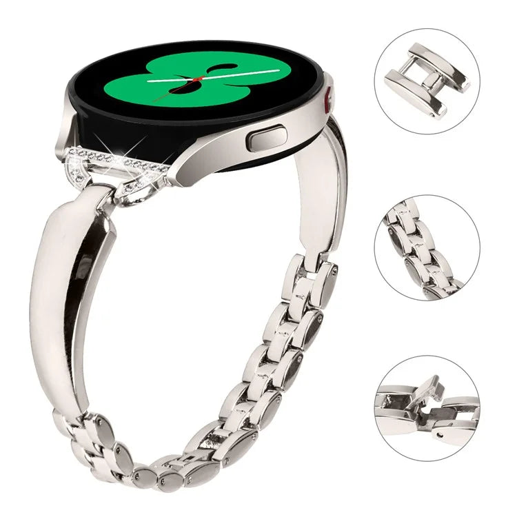 Watch Band for Samsung Galaxy Watch FE 40mm D-Shape Bling Rhinestone Decor Alloy Bracelet