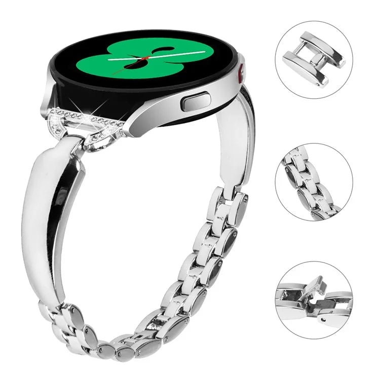 Watch Band for Samsung Galaxy Watch FE 40mm D-Shape Bling Rhinestone Decor Alloy Bracelet
