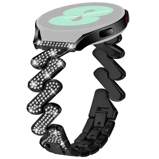 For Samsung Galaxy Watch FE 40mm Bling Rhinestone Decor Watch Band Hard Alloy Bracelet