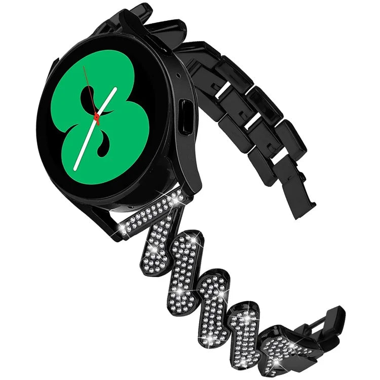 For Samsung Galaxy Watch FE 40mm Bling Rhinestone Decor Watch Band Hard Alloy Bracelet