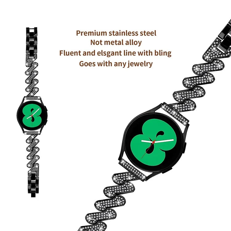 For Samsung Galaxy Watch FE 40mm Bling Rhinestone Decor Watch Band Hard Alloy Bracelet