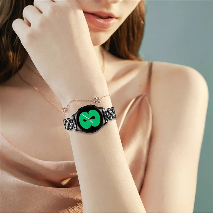 For Samsung Galaxy Watch FE 40mm Bling Rhinestone Decor Watch Band Hard Alloy Bracelet
