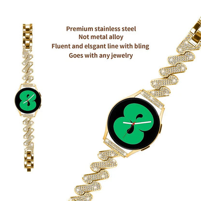 For Samsung Galaxy Watch FE 40mm Bling Rhinestone Decor Watch Band Hard Alloy Bracelet