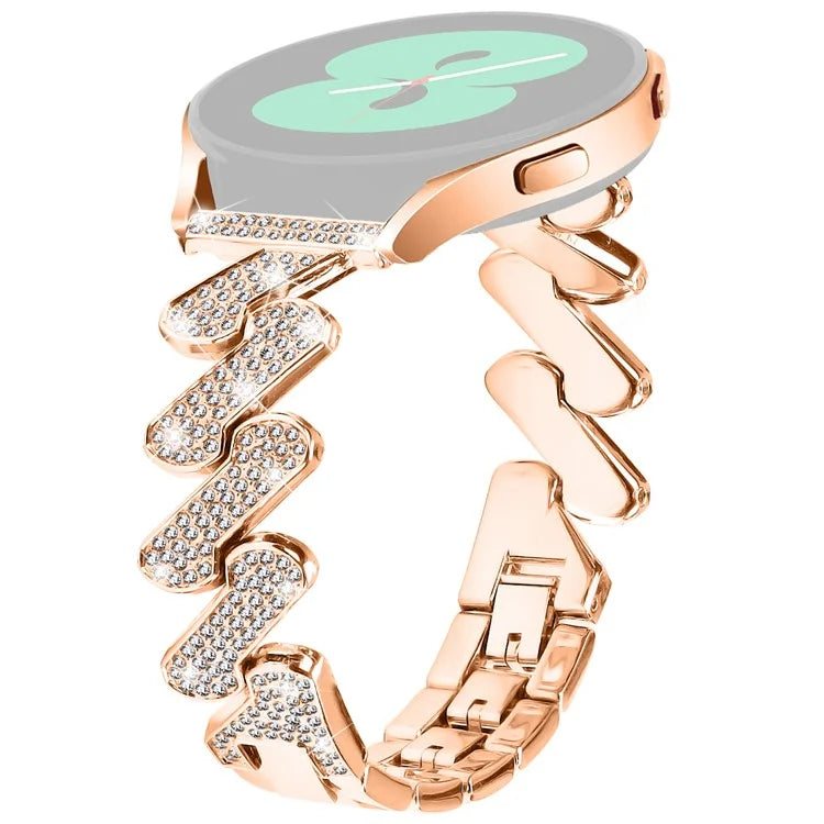 For Samsung Galaxy Watch FE 40mm Bling Rhinestone Decor Watch Band Hard Alloy Bracelet