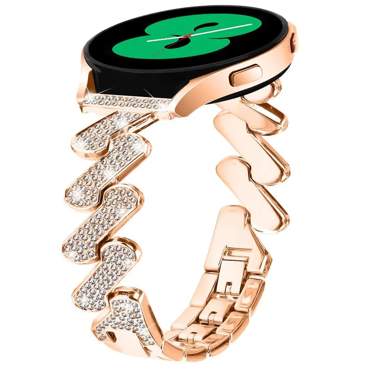 For Samsung Galaxy Watch FE 40mm Bling Rhinestone Decor Watch Band Hard Alloy Bracelet