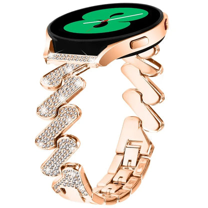For Samsung Galaxy Watch FE 40mm Bling Rhinestone Decor Watch Band Hard Alloy Bracelet