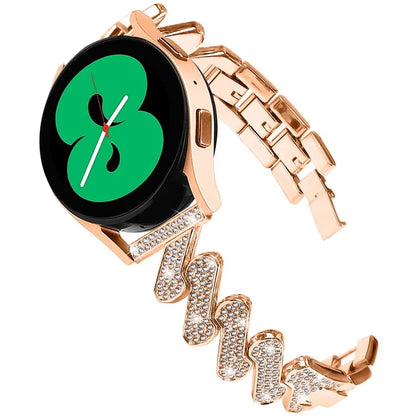 For Samsung Galaxy Watch FE 40mm Bling Rhinestone Decor Watch Band Hard Alloy Bracelet