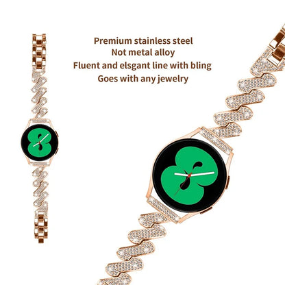 For Samsung Galaxy Watch FE 40mm Bling Rhinestone Decor Watch Band Hard Alloy Bracelet