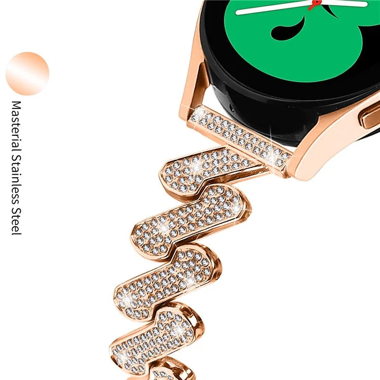 For Samsung Galaxy Watch FE 40mm Bling Rhinestone Decor Watch Band Hard Alloy Bracelet