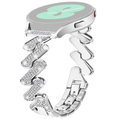 For Samsung Galaxy Watch FE 40mm Bling Rhinestone Decor Watch Band Hard Alloy Bracelet