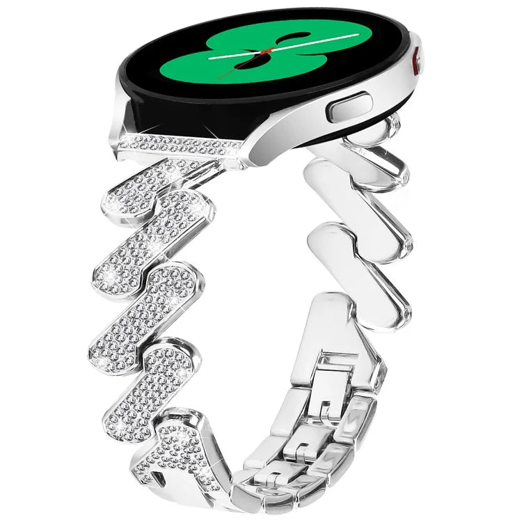 For Samsung Galaxy Watch FE 40mm Bling Rhinestone Decor Watch Band Hard Alloy Bracelet