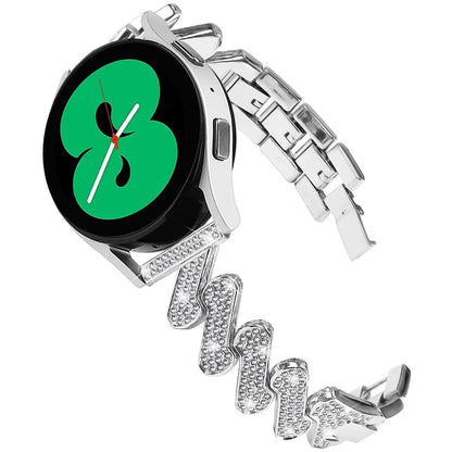 For Samsung Galaxy Watch FE 40mm Bling Rhinestone Decor Watch Band Hard Alloy Bracelet