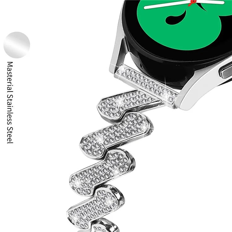 For Samsung Galaxy Watch FE 40mm Bling Rhinestone Decor Watch Band Hard Alloy Bracelet