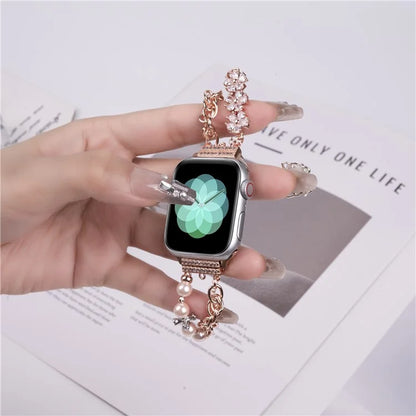 For Apple Watch 10 46mm / Ultra 2 / Ultra 49mm / 9 8 7 45mm / SE (2023) SE (2022) SE 6 5 4 44mm / 3 2 1 42mm Pearl Chain Stainless Steel Watch Strap