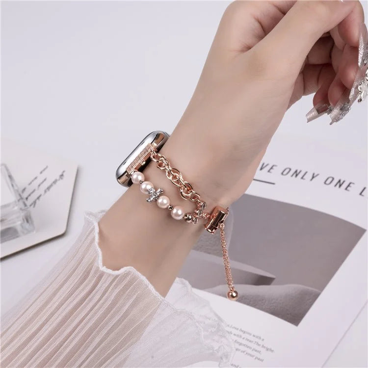 For Apple Watch 10 46mm / Ultra 2 / Ultra 49mm / 9 8 7 45mm / SE (2023) SE (2022) SE 6 5 4 44mm / 3 2 1 42mm Pearl Chain Stainless Steel Watch Strap