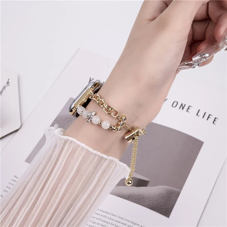 For Apple Watch 10 46mm / Ultra 2 / Ultra 49mm / 9 8 7 45mm / SE (2023) SE (2022) SE 6 5 4 44mm / 3 2 1 42mm Pearl Chain Stainless Steel Watch Strap