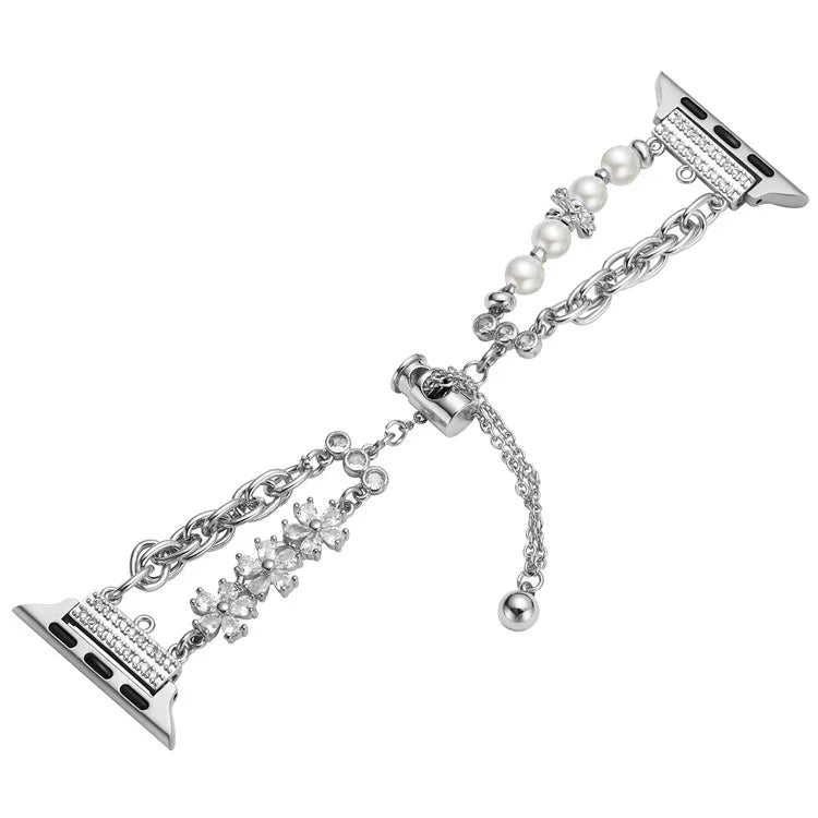 For Apple Watch 10 46mm / Ultra 2 / Ultra 49mm / 9 8 7 45mm / SE (2023) SE (2022) SE 6 5 4 44mm / 3 2 1 42mm Pearl Chain Stainless Steel Watch Strap