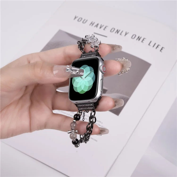For Apple Watch 10 46mm / Ultra 2 / Ultra 49mm / 9 8 7 45mm / SE (2023) SE (2022) SE 6 5 4 44mm / 3 2 1 42mm Pearl Chain Stainless Steel Watch Strap